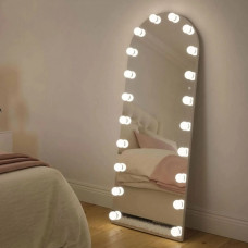Настенное и напольное большое гримерное зеркало-арка со светильниками лампочками «Элис» 